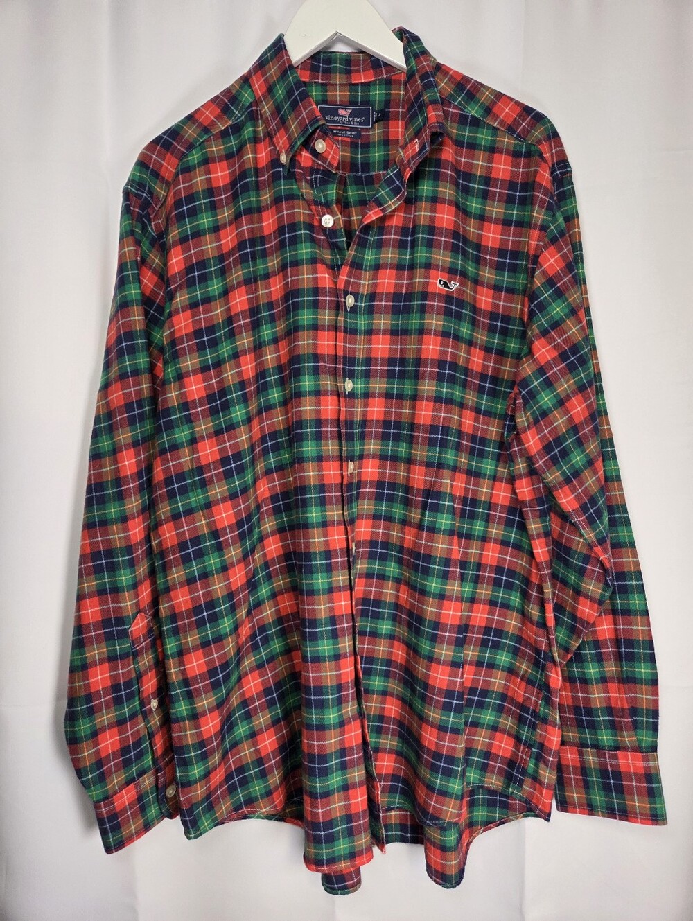 Vineyard Vines Lightweight Flannel Red Green Blue Plaid Whale Shirt Men's  L